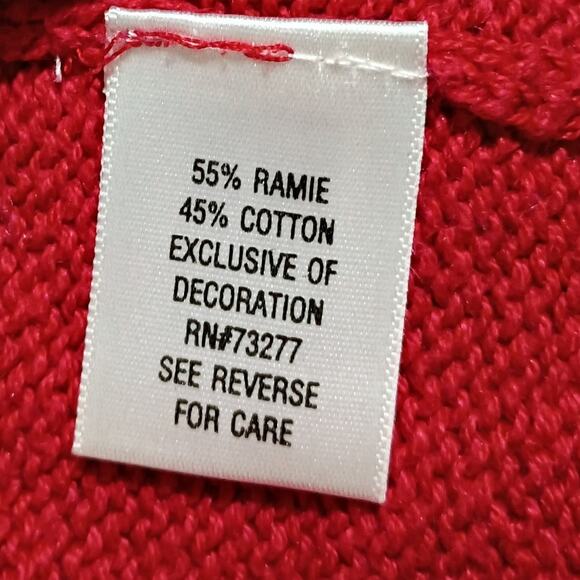 Christmas Cardigan Sweater Small Red Pearls Jewels Snowflakes Raglan-Sleeve - Picture 11 of 12